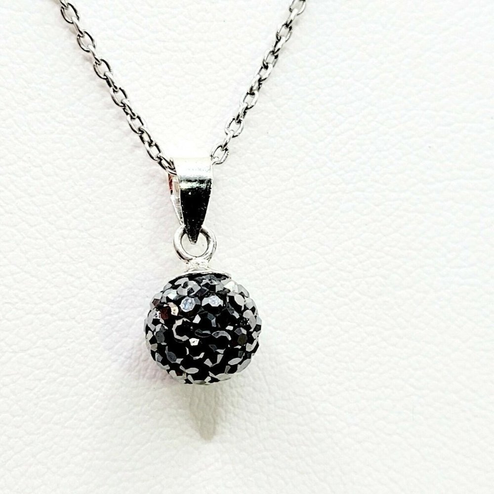 ATI 925 Indonesia Signed Sterling Silver Necklace Gunmetal Shambala Crystal Ball - Picture 3 of 11
